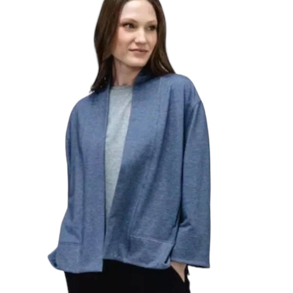NWT Ministry Of Supply Heathered Blue Merino Blend Cardigan Sweater Womens Small